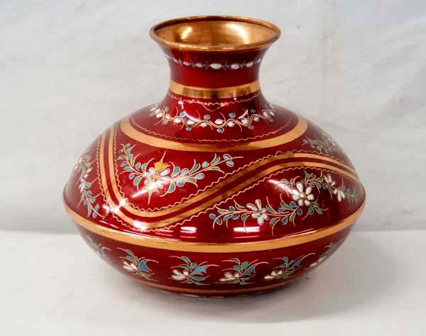 Hand Painted Copper Vase: Hand Painted Copper Vase, measures 6''H x 7''D