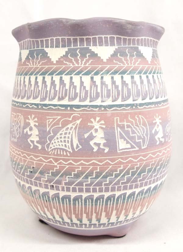 Navajo Incised Polychrome Pottery Jar by M Johnson (1 of 4)
