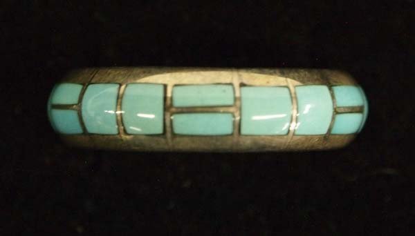 Zuni Sterling Inlay Turquoise Ring, Size 10.75 (1 of 3)