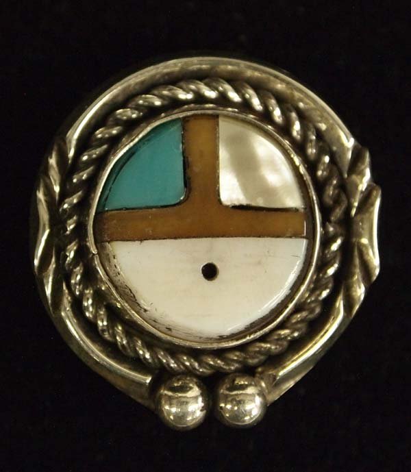 Zuni Sterling Silver Inlay Sun God Ring, Size 6.25 (1 of 3)