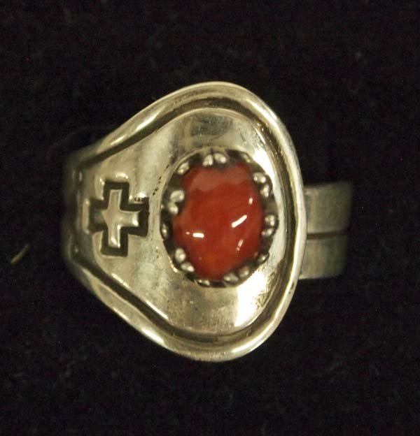 Navajo Sterling Silver Coral Adjustable Ring (1 of 4)