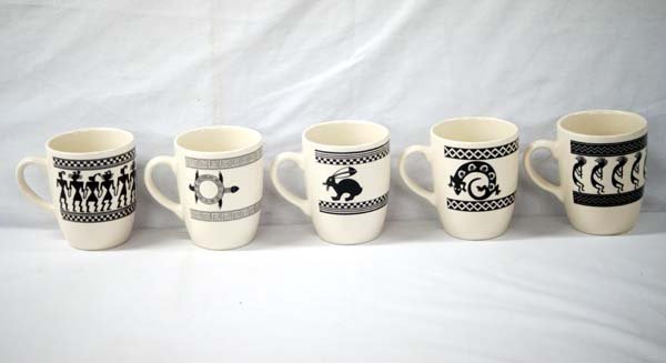 5 Black on White Figural Cups by Anasazi Traders (1 of 2)
