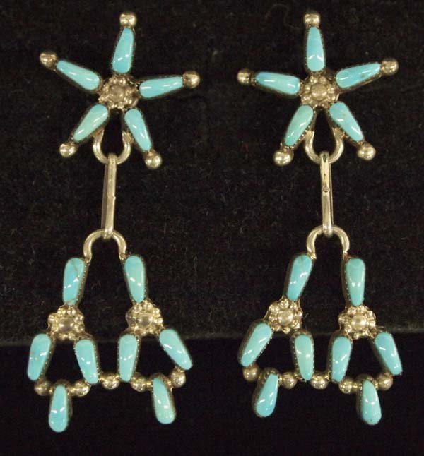 Zuni Sterling Silver Turquoise Dangle Earrings (1 of 2)