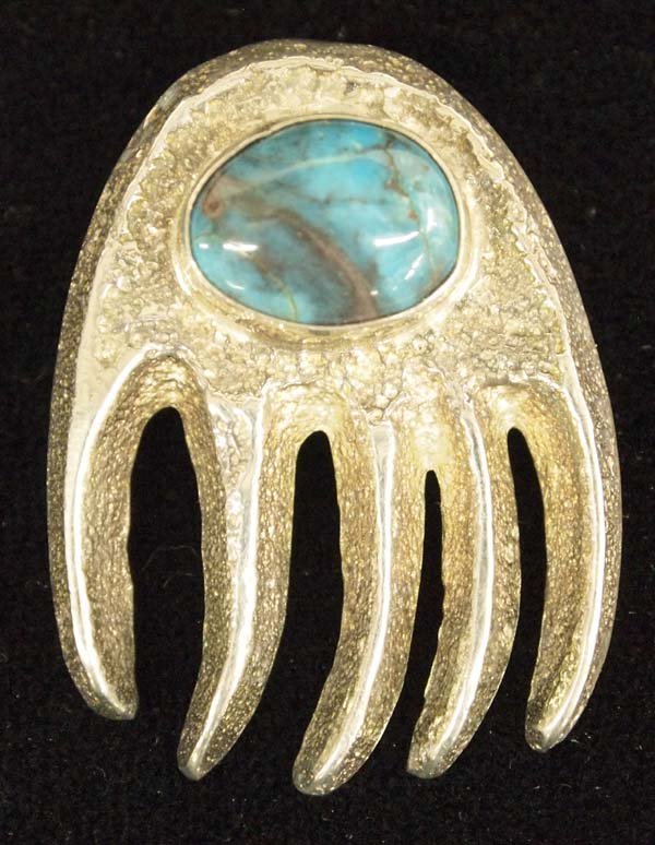 Pit River Indian Sterling Turquoise Pendant, Lucky: Native American Pit River Indian Sterling Silver Turquoise Pendant by Lucky Preston, measures 1.5'' x 1'', hallmarked, 17.75g in total wt.
