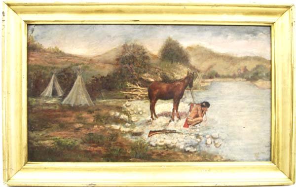 Original 1922 Oil Painting Apache Warrior, Madsen (1 of 3)
