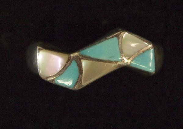 Zuni Sterling Silver Inlay Ring by Kallestewa, Size 7.5 (1 of 3)