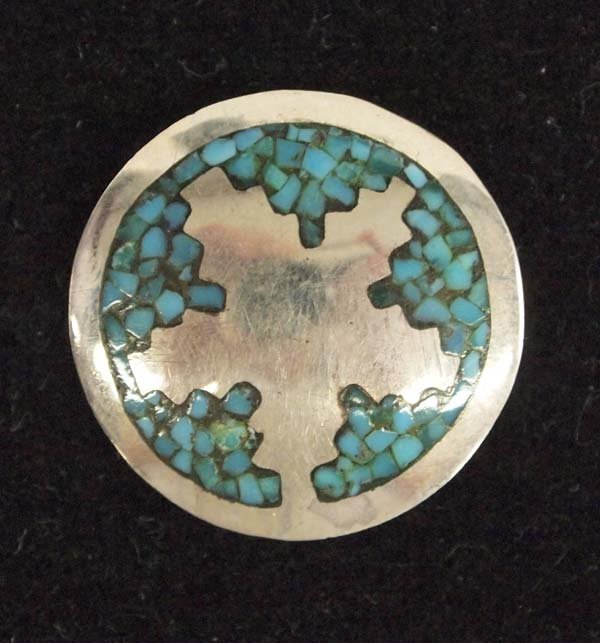 1970s Navajo Sterling Chip Inlay Turquoise Ring, 4 (1 of 4)
