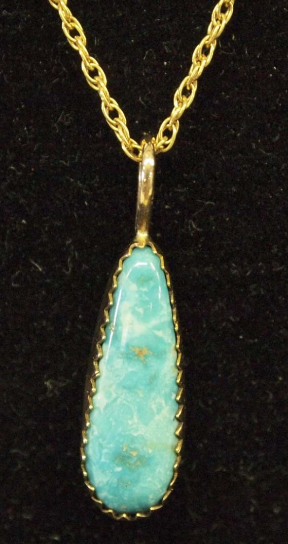 Pit River Indian 14K Gold Turquoise Pendant (1 of 4)