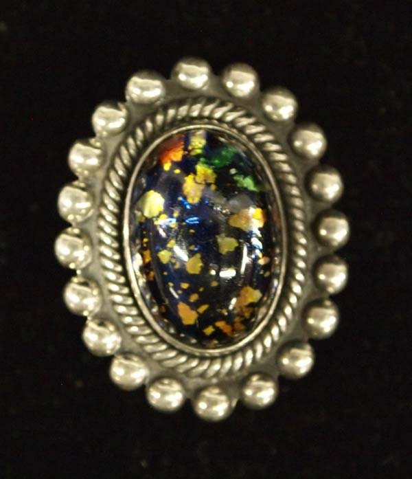 Navajo Sterling Silver Glitter Opal Ring, Sz 5.25 (1 of 3)