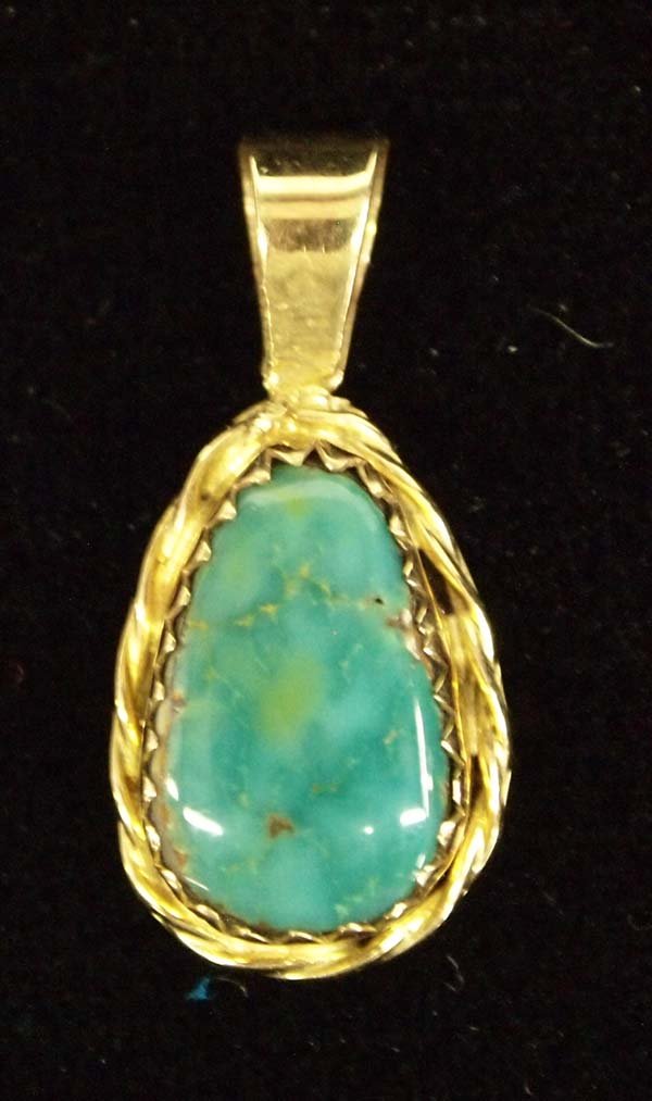 Pit River Indian 14K Gold Turquoise Pendant (1 of 3)