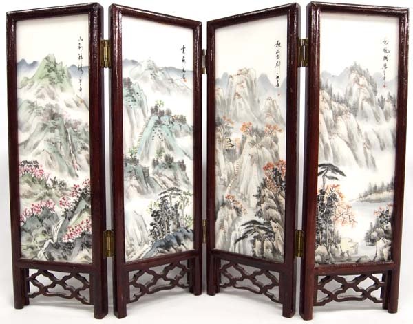 Chinese Hand Painted White Marble Table Screen (1 of 6)