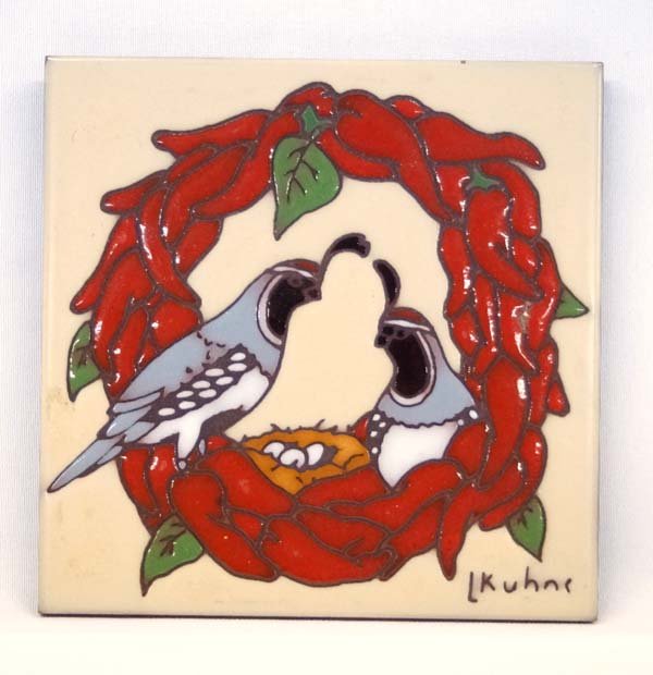 Earthtones Quail Tile Trivet by L. Kuhne: Earthtones Quail Tile Trivet by L. Kuhne, measures 6'' square