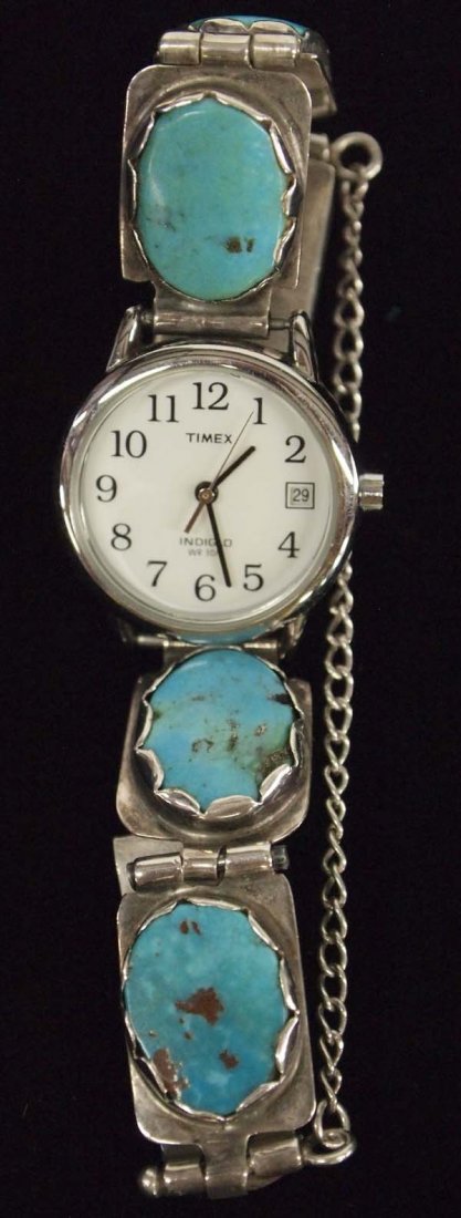 1940's Navajo Sterling Turquoise Watch Bracelet (1 of 2)