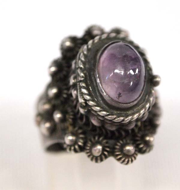 Vintage Mexican Taxco Silver Amethyst Poison Ring (1 of 4)