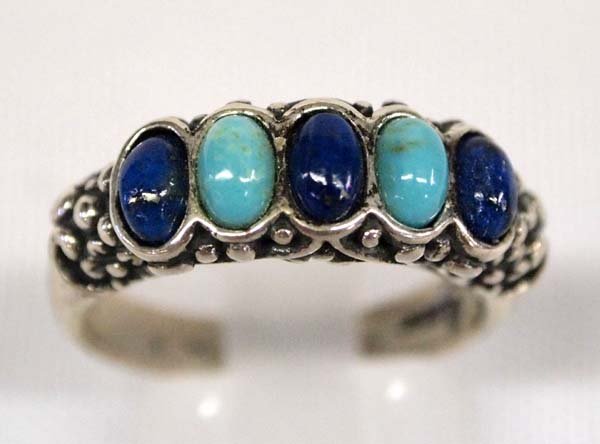 Carolyn Pollack Silver Turquoise Lapis Ring, 8.5 (1 of 3)