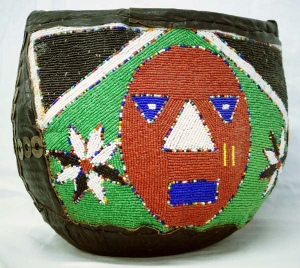 Vintage Beaded African Pictorial Basket (1 of 4)