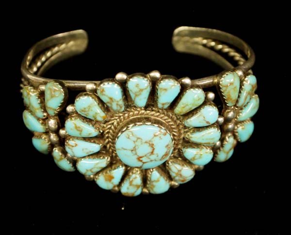 Navajo Sterling Turquoise Cluster Cuff Bracelet (1 of 3)