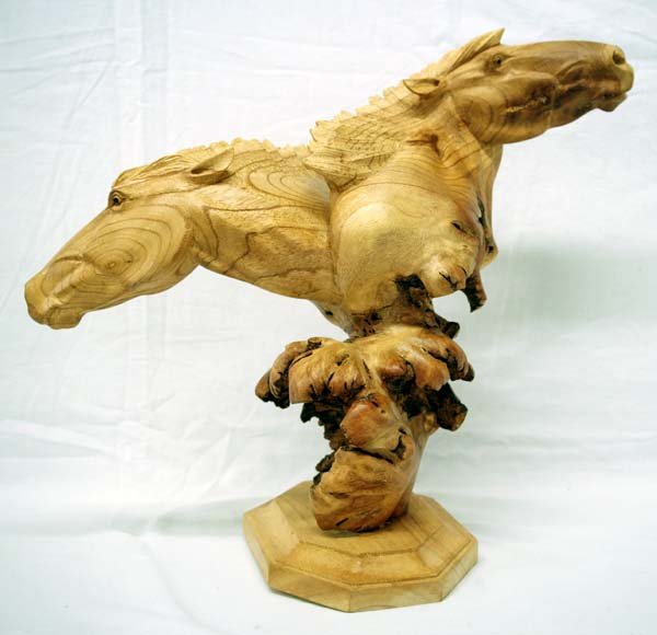 Pr of Carved Horse Head made from Chinaberry Wood Burl (1 of 2)
