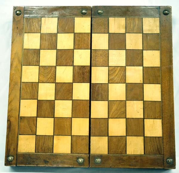 Antique Wood Chess Board and Backgammon Board (1 of 3)