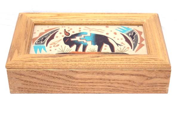 Navajo Sand Painted Oak Wood Trinket Box (1 of 4)