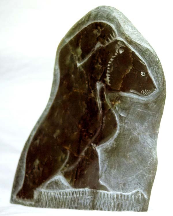 1990 Alaskan Inuit Carved Stone Polar Bear Plaque (1 of 3)