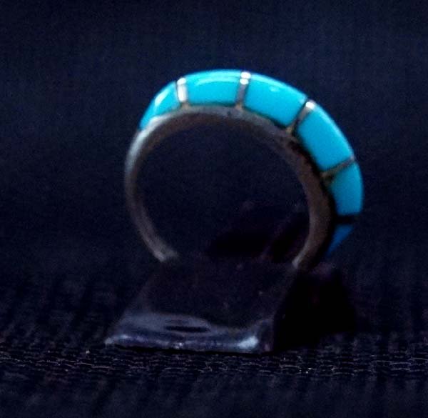 Zuni Silver Channel Inlay Turquoise Ring, Sz 5.5 (1 of 3)