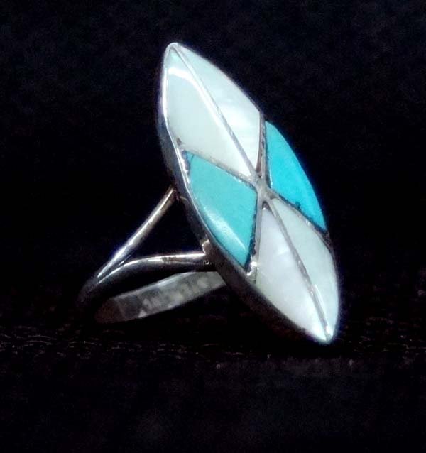 Zuni Silver Turquoise Mother of Pearl Ring, 5.5 (1 of 2)