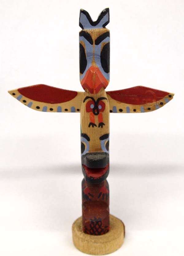 Northwest Coast Carved Wood Totem Pole: Northwest Coast Carved Wood Totem Pole, measures 6'' x 4'' x 1''