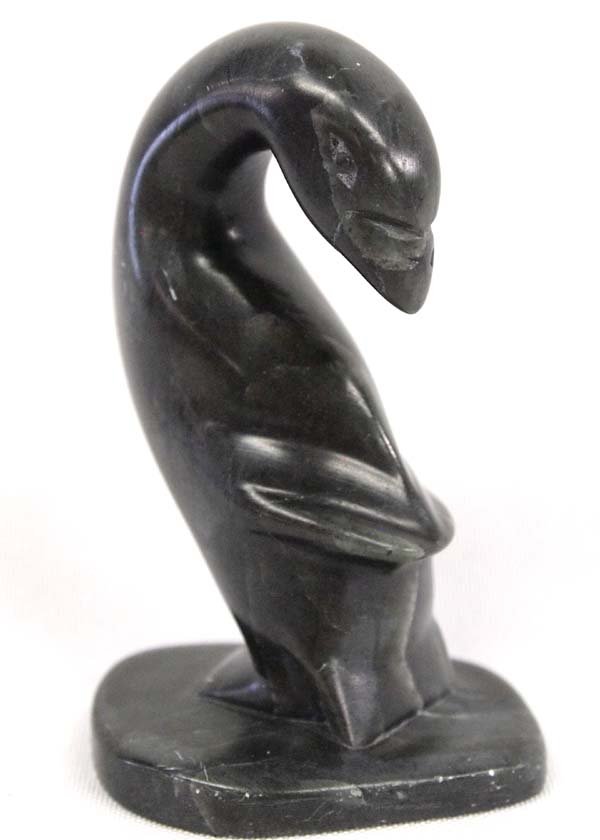 2000 Eskimo Inuit Green Argillite Puffin Bird: 2000 Native American Eskimo Inuit Green Argillite Puffin Bird by Papi Aupalukta, measures 3.75'' x 2'' x 2'', signed in Roman