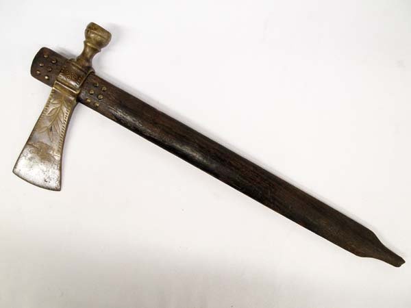 Plains Indian Brass and Wood Tomahawk Pipe (1 of 2)