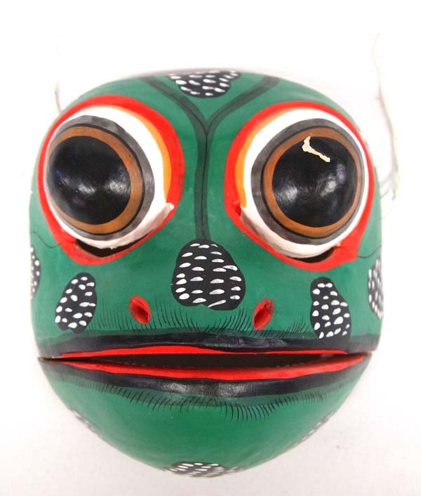 Balinese Carved Wood Mask: Balinese Carved Wood Mask, articulated jaw, measures 6'' x 4'' x 6''