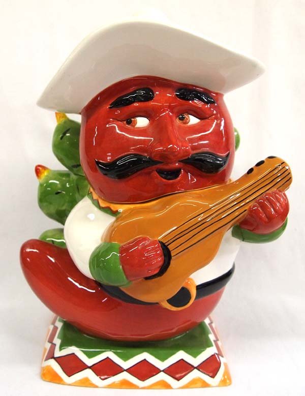 2004 Clay Art Cha Cha Chili Pepper Cookie Jar: 2004 Clay Art Cha Cha Chili Pepper Cookie Jar, ''A fabulous chili pepper cookie jar, this Clay Art cookie jar is entitled, ''Cha Cha Chili Pepper.'' He is fabulously fun! He's a red hot chili pepper d