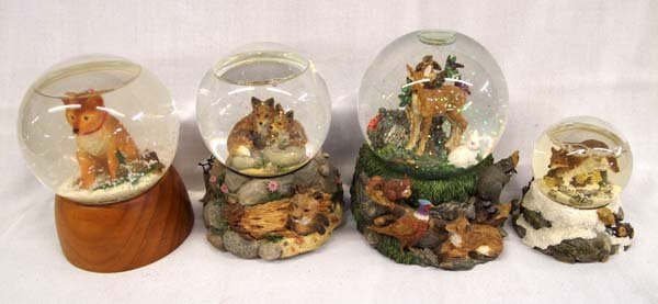 Collection of Snow Globes: Collection of Snow Globes, largest measures 5.5''H x 5''D, 2 are musical, #1 Westland Winter Snow Globe is the largest, is musical and plays Everything is Beautiful, #2 Westland Musical Foxes Snow Glo