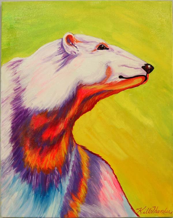 Original Acrylic Painting by Kathy Kills Thunder: Original Acrylic Painting ''Klondike'' by Kathy Kills Thunder, measures 20'' x 16'', signed by artist, nicely done, Artist Bio: Kathleen Kills Thunder (her legal name) was born in 1947 in Seattle, WA.