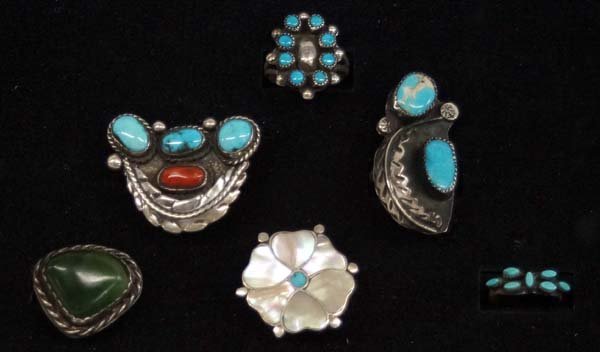6 Navajo + Zuni Sterling Silver Turquoise Rings (1 of 3)