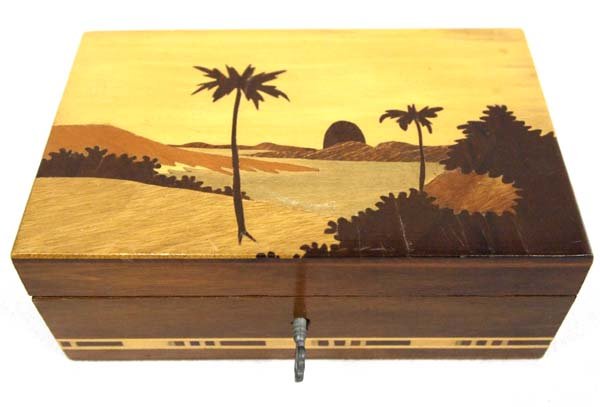 South American Inlay Wood Trinket Box with Key (1 of 5)
