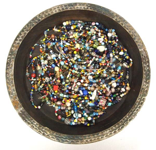 Large Collection of Glass and Stone Beads in Bowl (1 of 2)