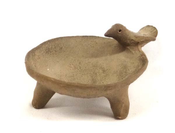 Antique Mexican Tri-Legged Pottery Bird Bowl: Antique Mexican Tri-Legged Bird Bowl, measures 2.5''H x 5''D