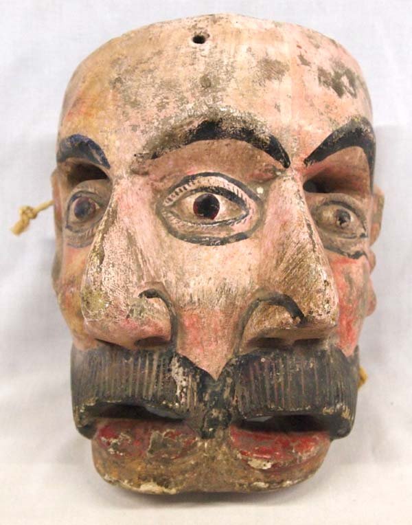 Vintage Mexican Carved Wood Two Faced Mask (1 of 4)