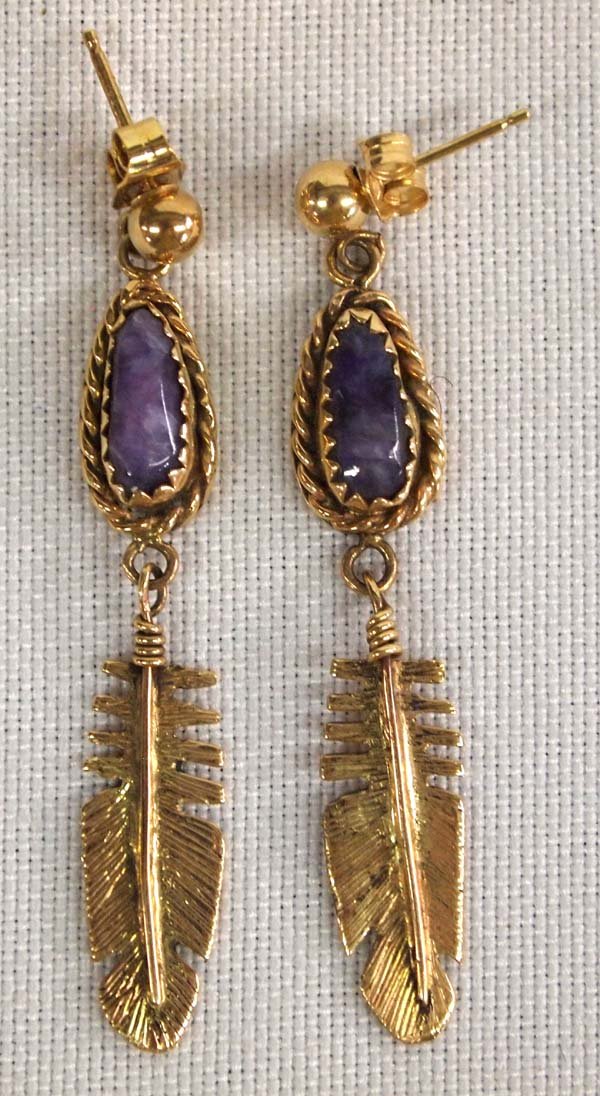 Pit River Indian 14K Gold Sugilite Earrings (1 of 2)