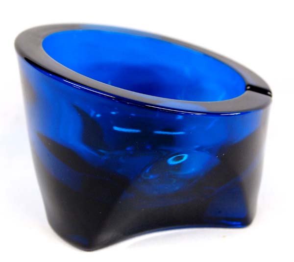 Heavy Mid-Century Murano Blue Glass Ashtray (1 of 3)