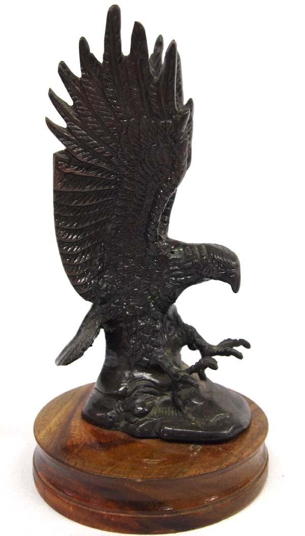 Signed Cast Metal Eagle Statue on Wood Base (1 of 3)