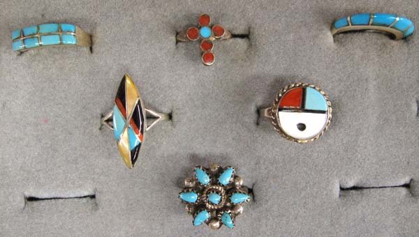 6 Native American Zuni Sterling Multi-Stone Rings (1 of 3)