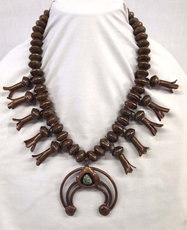 Vintage Navajo Copper Turquoise Squash Blossom Necklace (1 of 5)
