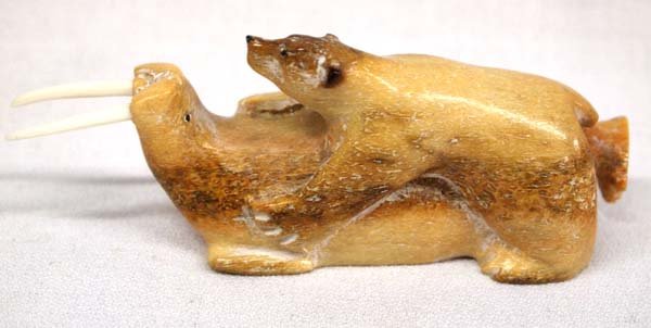 Canadian Inuit Carved Bear Attacking Walrus (1 of 4)