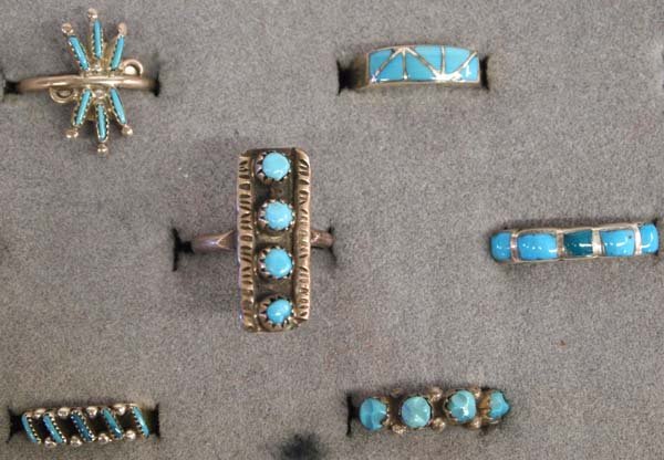 6 Native American Zuni Silver Turquoise Rings (1 of 4)