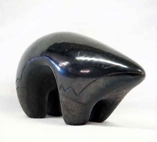 San Ildefonso Pottery Bear, Juan & Donica Tafoya: Vintage Native American San Ildefonso Incised Pottery Bear by Juan and Donicia Tafoya (Mother and Son), Juan 1949-2006 Donicia (1909-1979), measures 2'' x 4''L, signed, FYI: ''Juan Tafoya was a son of