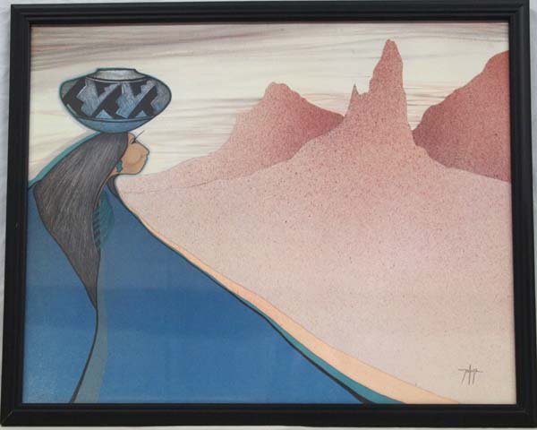 Native American Yaqui Art Tafoya Print: Native American Yaqui Art Tafoya Print, visual measures 15.25'' x 19.5'', framed and under plexiglass,