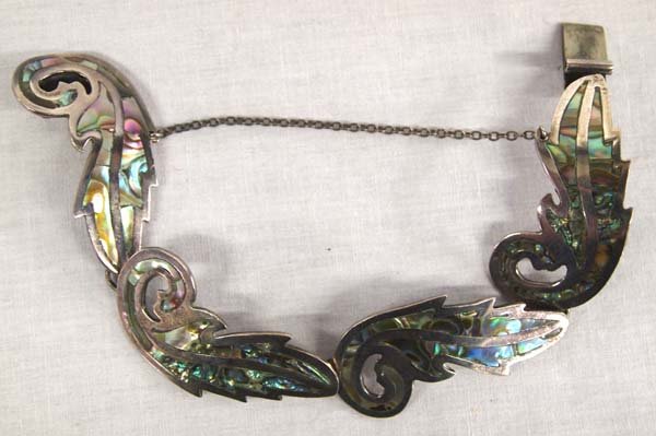 Vintage Taxco Silver Inlay Abalone Shell Bracelet (1 of 3)