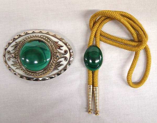 Western Malachite Belt Buckle and Bolo Tie (1 of 3)